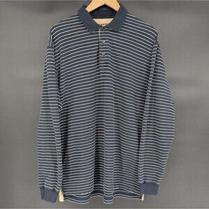 Charles Tyrwhitt Men's Striped Long Sleeve Polo Shirt XL Navy Preppy